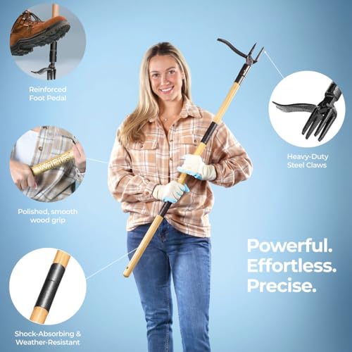 Large WilFiks Weed Puller Tool with Long Handle & Foot Platform - Heavy Duty Garden Weeder