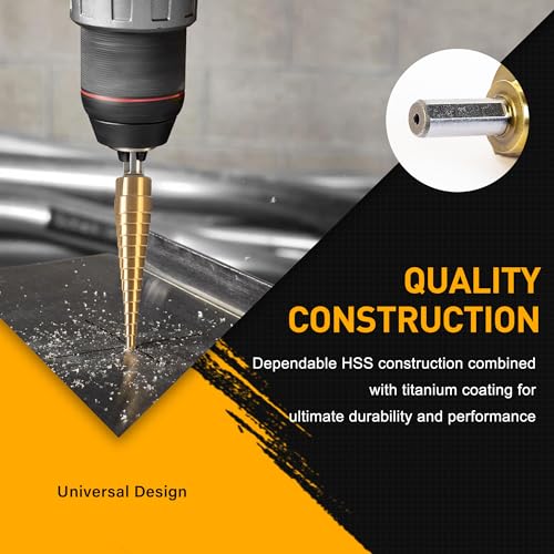 Step Drill Bit Set, 3PCS Titanium High Speed Steel Drill Bits, Step Bits for Metal Aluminium Wood Hole Drilling, Unibit Set for DIY Lovers, 28 Step Sizes (1/8" to 3/4")