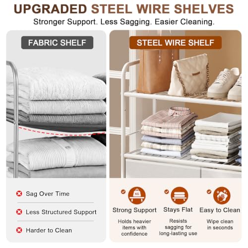 Heavy Duty Metal Closet Organizer with Fabric Drawers, 3-Tier Storage