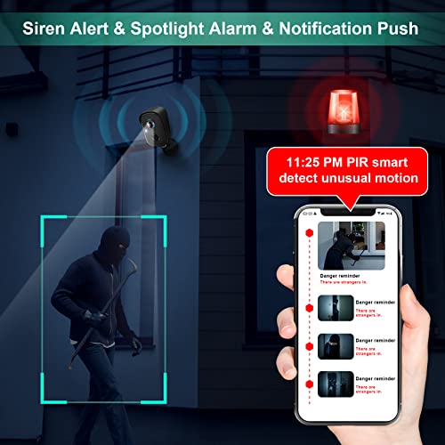 VISION WELL Wireless Outdoor Security Camera 2K with Night Vision, AI Motion Detection, Spotlight Siren, Jet Black