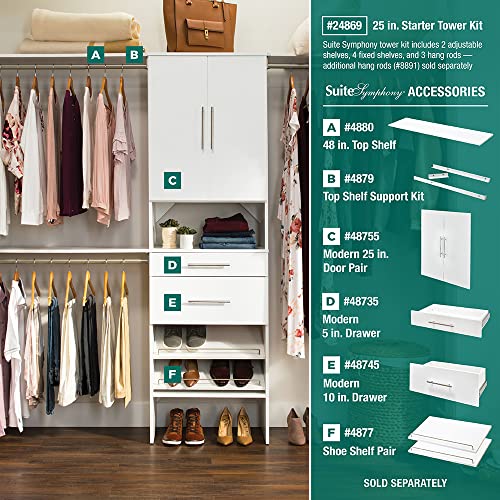 ClosetMaid SuiteSymphony Wood Closet Organizer System 25-Inch Starter Kit - Pure White