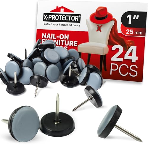 1 Inch Grey Furniture Chair Glides 24 pcs - Nail-on Floor Protectors for All Furniture