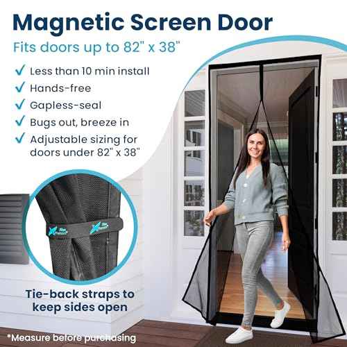 Flux Phenom Magnetic Screen Door - Bugs Out, Breeze in - 9min Install Auto-Sealing Heavy Duty Double Stitched Mesh, 52 Magnets, Hands Free Sliding & Patio Doors Net, Pet & Kid Friendly, 38 x 82 Inch