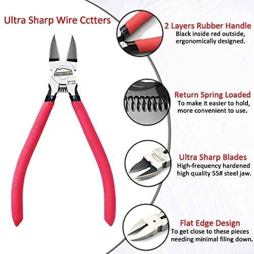 6 inch Side Cutter - Diagonal and Spring Loaded Wire Cutters with Non-slip Red Handle, Ideal for Jewelry, Crafting, Zip Tie, Heavy Duty,1 Pack