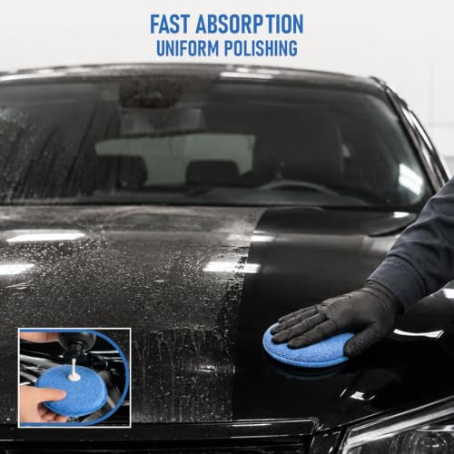 Blue Microfiber Car Wax Applicator Pads – 5-inch Buffing & Polishing Foam Pads, 6 Pack