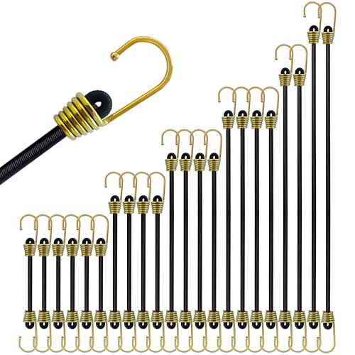 Yelier Mini Bungee Cords with Hooks 22pcs Assorted Sizes 2-12 Inch Black