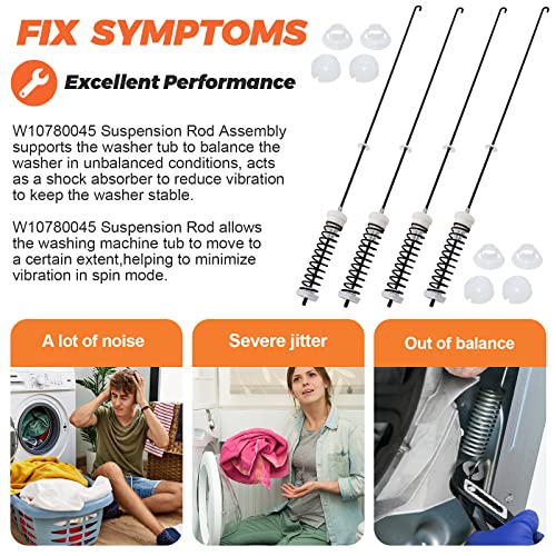 Beaquicy W10780045 Washer Suspension Rod Kit 4pcs for Whirlpool/Kenmore