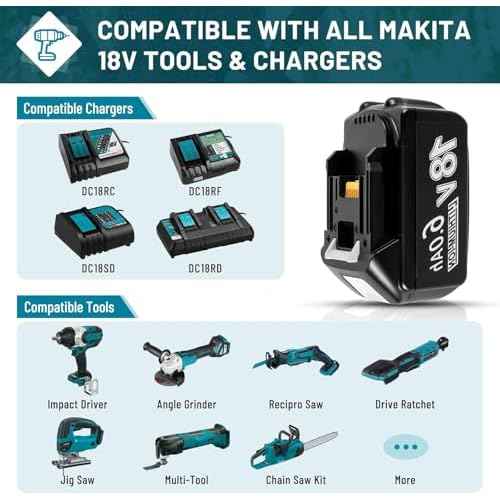 6.0Ah Battery Replace for Makita 18V BL1860B BL1860 BL1820 BL1830B BL1840B BL1850B Batteries Compatible with Original Makita 18 Volt Battery Tools and Chargers(2Pack High Capacity Batteries)