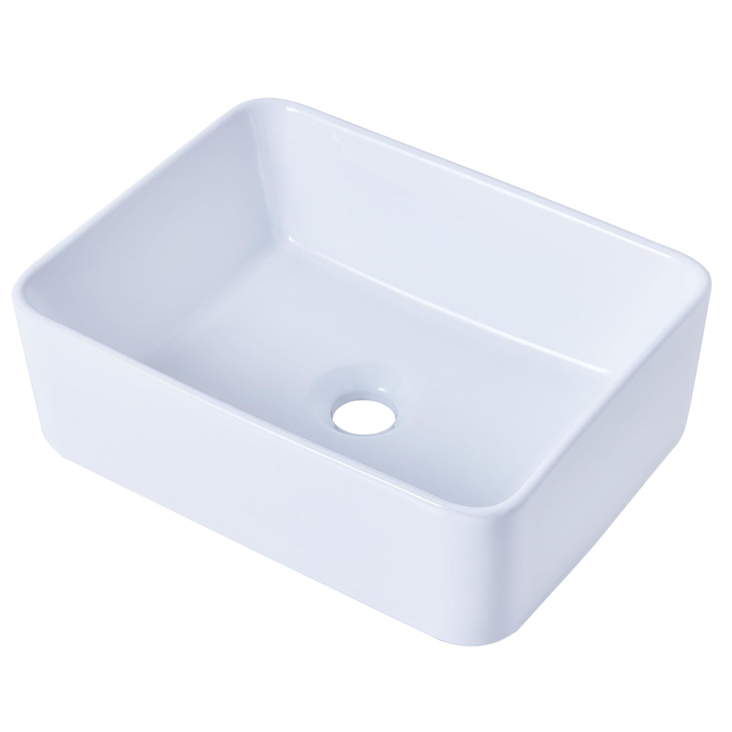 Ufaucet Bathroom Vessel Sink Rectangle, 16" X 12" White Bathroom Ceramic Vessel Sink Above Counter, Modern Porcelain Lavatory Small Above Counter Art Basin Vanity Sink, Lavamanos De Baño