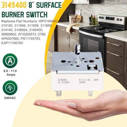 XNGQUEY WP3149400 8-Inch Surface Burner Infinite Switch — Replacement for Whirlpool/Amana/Maytag