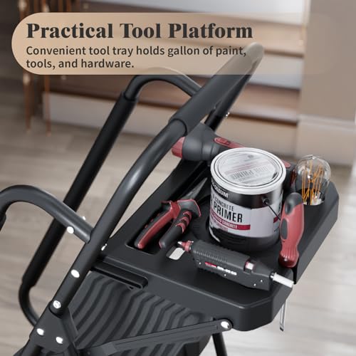 KINGRACK 5-Step Ladder with Tool Tray & Handrails, Folding Steel Safety Step Stool for Home & Garage, 900 lbs Capacity