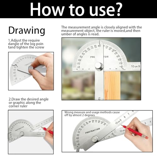 Stainless Steel Angle Protractor 0-180° with Two-Arm Ruler for Woodworking