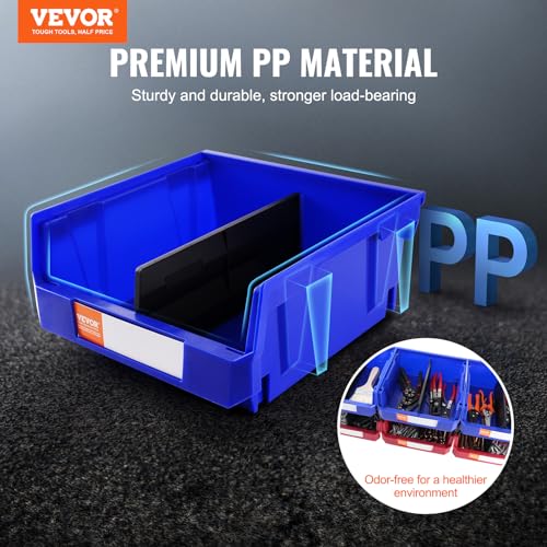 VEVOR 6-Pack Plastic Storage Bins with Dividers, 11 x 11 x 5 in, Red & Blue