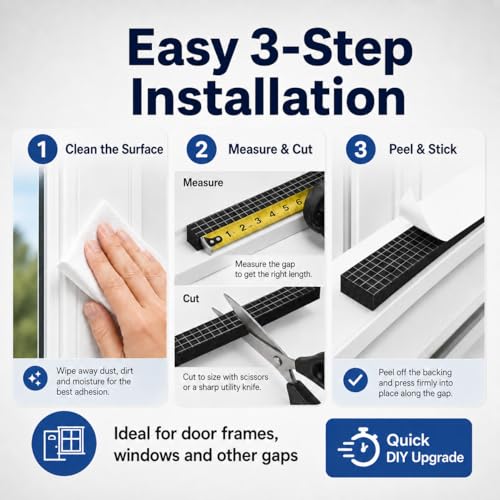 Bantie 33FT Black EVA Foam Weather Stripping Door Seal Self-Adhesive Insulation