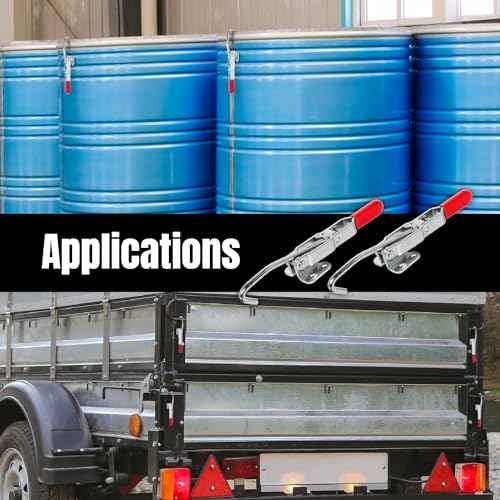 POWERTEC 2PK J Hook Toggle Clamp, 375 lbs Holding Capacity, 451 Adjustable Pull Action Latch for Smoker, Tool Box, Woodworking Jigs and Fixtures, Cabinet, Lids, Door, Truck (20308-PV2)