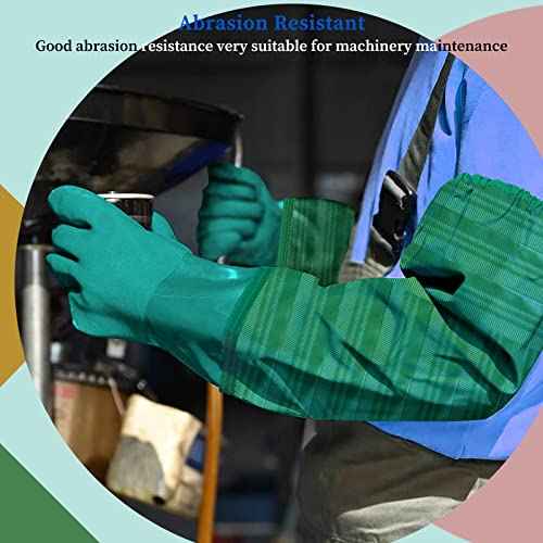 Eiito Extra-long 26" Rubber Pond Gloves, Chemical Resistant Gloves PVC Reusable,Heavy Duty Waterproof Cleaning Gloves with Cotton Liner,Anti-skid, Acid-alkali and Oil