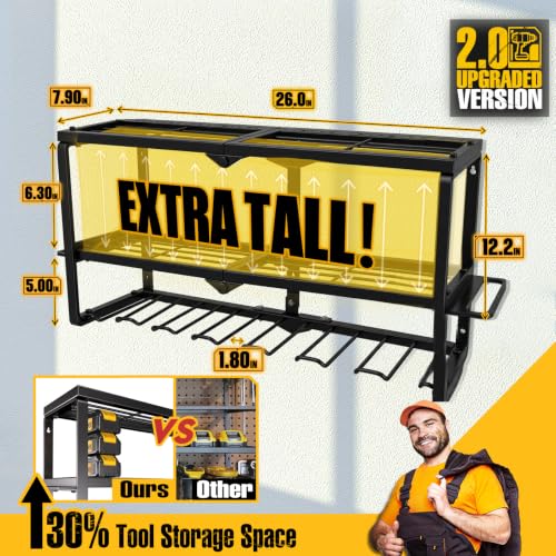 Spampur Power Tool Organizer Wall Mount with 3 Shelves & 7 Slots - Heavy Duty Metal Garage Storage Rack with Battery & Tool Holders