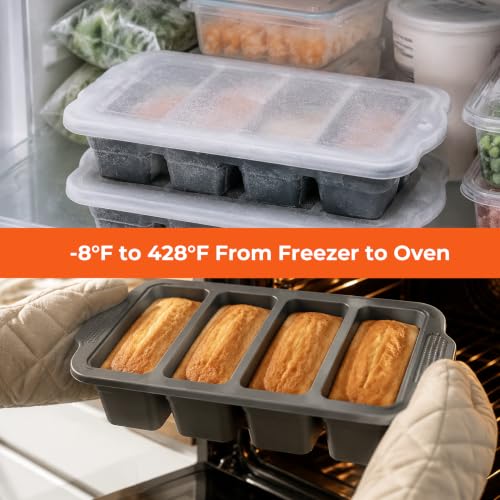 FINENUT 2-Pack Collapsible 1-Cup Silicone Freezer Tray Molds with Lids