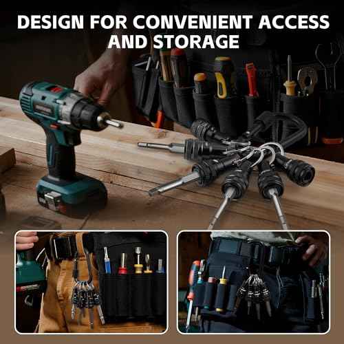 6Pcs Drill Bit Holder Key Chain, 1/4 Hex Shank Aluminum Alloy Push to Unlock Quick Release for Impact Bit Driver Extension Bar Nut Driver Screwdriver & Drill Bits,Tool Gifts for Men-Black