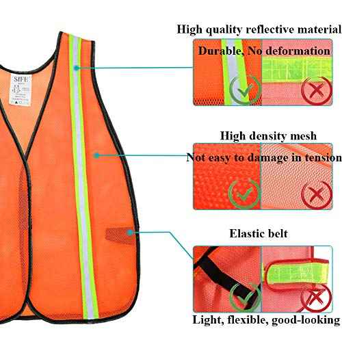 SIFE 1 Pack High Visibility Reflective Safety Vest,Made from Breathable and Neon Orange Mesh Fabric,light weight for Man and Woman(Orange, 1 pack)