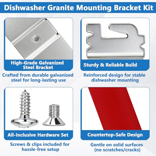BigHead 8269145 Granite Countertop Dishwasher Mounting Bracket Kit — 2 Sets, Pre-Attached Self-Adhesive Pads Included