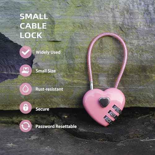 Small Combination Lock for Locker, Cable Lock with Code, Pink Padlock Combination, for Luggage, Suitcase, Gym Locker, Backpack Zipper, Cabinet, Box, Fence Gate, Travel Safe, Outdoor Use