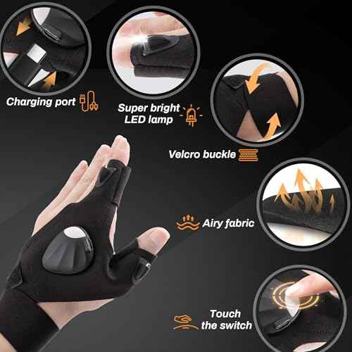 Led Half Finger Glove, Light up Gloves, Christmas Stocking Stuffers for Hunters Men Who Have Everything