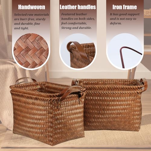 BROWNLILY Handwoven Wicker Storage Baskets, Pack of 4 (Brown)
