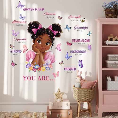 Black Girl Magic Wall Stickers, Butterfly Inspirational Quotes Peel and Stick Wall Decals, Baby Room Nursery Kids Bedroom Art Wall Decor
