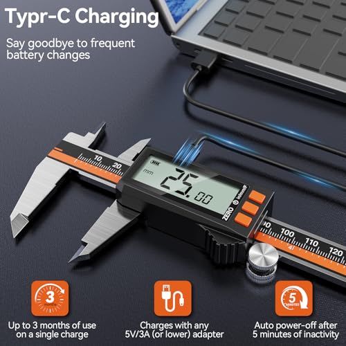 Preciva Digital Caliper 6", Rechargeable Stainless Steel Micrometer