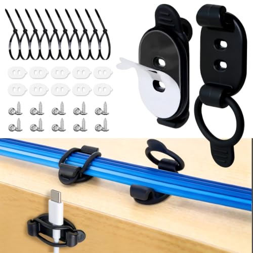 Duseu 10 Pack Black Adjustable Cable Clips with Screws & Zip Ties