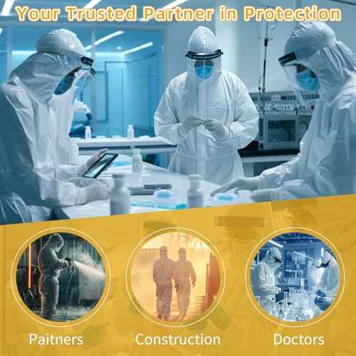 SMS Disposable Coverall, Hazmat Suits Coveralls with Hood and Elastic Wrists for Spray Paint Mechanic Work