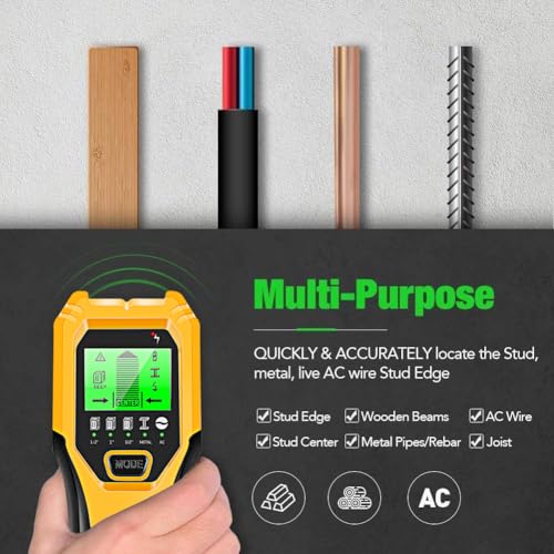 FOLAI Yellow 5-in-1 Stud Finder Wall Scanner with LCD & Audio Alarm