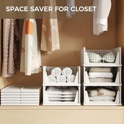 Pinkpum 6 Pack White Stackable Closet Storage Bins - Multi-Functional Drawer Organizers