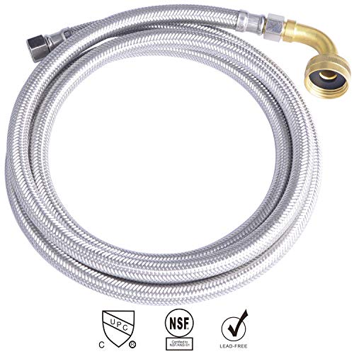 Hydro Master 72-Inch Braided Stainless Steel Dishwasher Connector with 90° Elbow, 3/8 in Comp x 3/8 in Comp