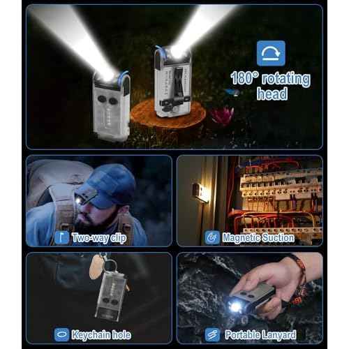 BORUIT V30 Small LED Flashlight - 365nm UV, Red/Green Light, 180¡Æ Swivel, Magnetic EDC Clip, Powerful Flashlights USB-C Rechargeable, Mini Pocket Keychain Flash Light IP65, 120dB, White