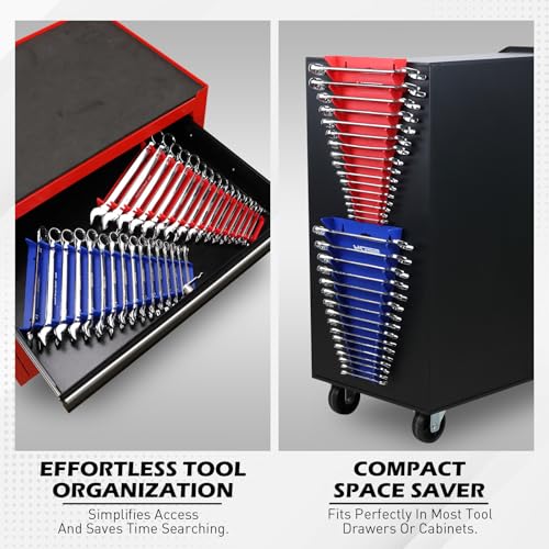 SEDY 2-Pack Magnetic Wrench Organizer, 32-Slot - 6mm-24mm SAE/Metric Tool Tray Set