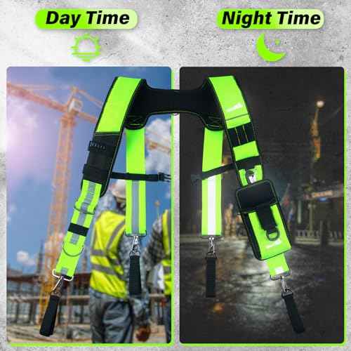 MELOTOUGH Tool Belt Suspenders Construction Bag Suspenders Padded Work Belt Hi Vis Suspenders for Carpenter/Electrician