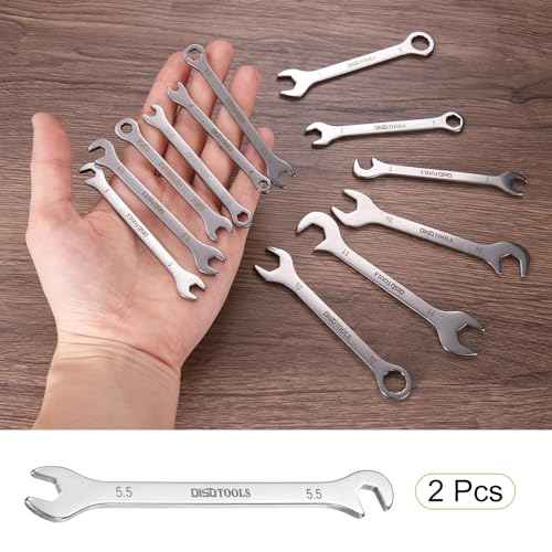 HARFINGTON 2pcs Super-Thin Open End Wrench 5.5mm Metric Double Open-End Wrench 30Cr13 Stainless Steel Quenching Polish Spanner with 15¡Æand 75¡Æ Angled for Auto Repairs
