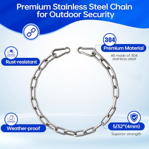 Heavy Duty Stainless Steel Gate Chain Lock with Carabiners - 2 Pack, 28 Inch
