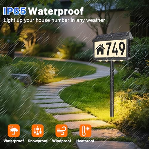 Brightever Black Solar Address Sign with 3 Light Modes, Waterproof Wall Mount
