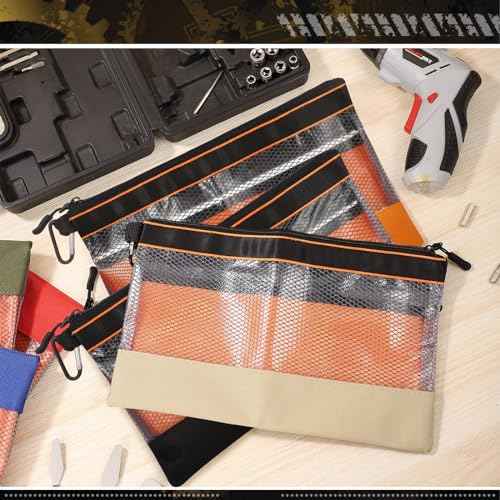 BESARME 6 Pcs 11.8" Clear Tool Pouch Tool pouch Bags Zipper tool pouch with Heavy Duty Mesh Window