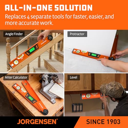 Jorgensen Digital Angle Finder Protractor & Level with Battery Included