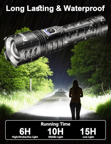 PHIXTON 6.65-Inch Rechargeable Super Bright LED Flashlight 100000 Lumens, Long Range 3280FT, USB-C, Long Lasting, Zoomable, Camping & Emergency Use