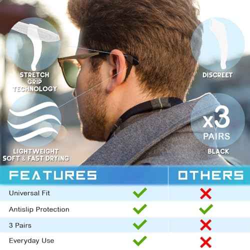 3 Pack - Sunglasses Retainer Anti-Slip Glasses Grip Ear Hook Eyeglasses Anti-Slip Temple Tip Glasses Holder (Black)