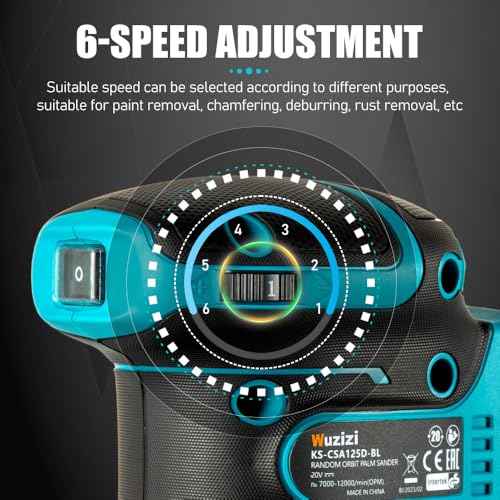 Orbital Sander Cordless, 5" Random Orbital Sander Compatible with Makita Battery, 12000 OPM Electric Palm Sander Tool with Dust Box & 10PCS Sanding Pads for Woodworking in Selective Speeds(No Battery)