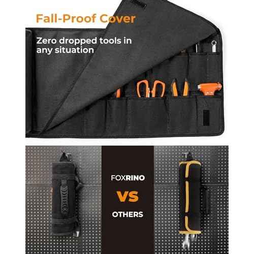 Tool Roll, Heavy Duty Tool Roll Bag Organizer, Roll Up Tool Pouch with 20 + 1 Pocket, Gifts for Men Father Dad Mechanic, Black