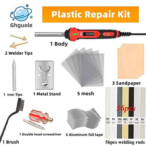 100W Plastic Welder, 2-in-1 Plastic Welding Kit with Soldering Iron Tips & 56Pcs Rods, 3-Speed Temperature Control Soldering Iron Gun, Professional Surface Repair Tool for Car Bumper,Dashboard, Kayak