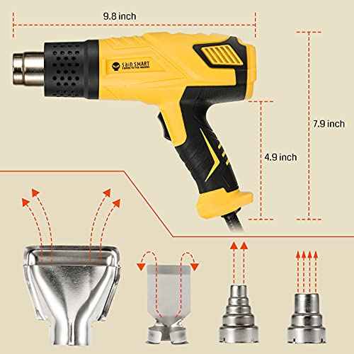 SainSmart Heat Gun, 1800W, Variable Temperature Control 120 ¡ÆF-1202 ¡ÆF, Fast Heat Hot Air Gun Soldering, with 4 Nozzles for Crafts, Epoxy Resin, Shrinking tubes, Stripping Paint, and Shrink Wrapping