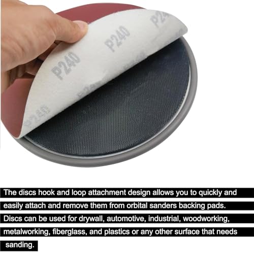 10 PCS 9 Inch 240 Grit Sanding Discs for Hand Radial Sander - 9" Round Hook & Loop Sandpaper for Hand Sanding Tool, Aluminum Oxide Sander Disc for Hand Drywall Power Sander (240 Grits)